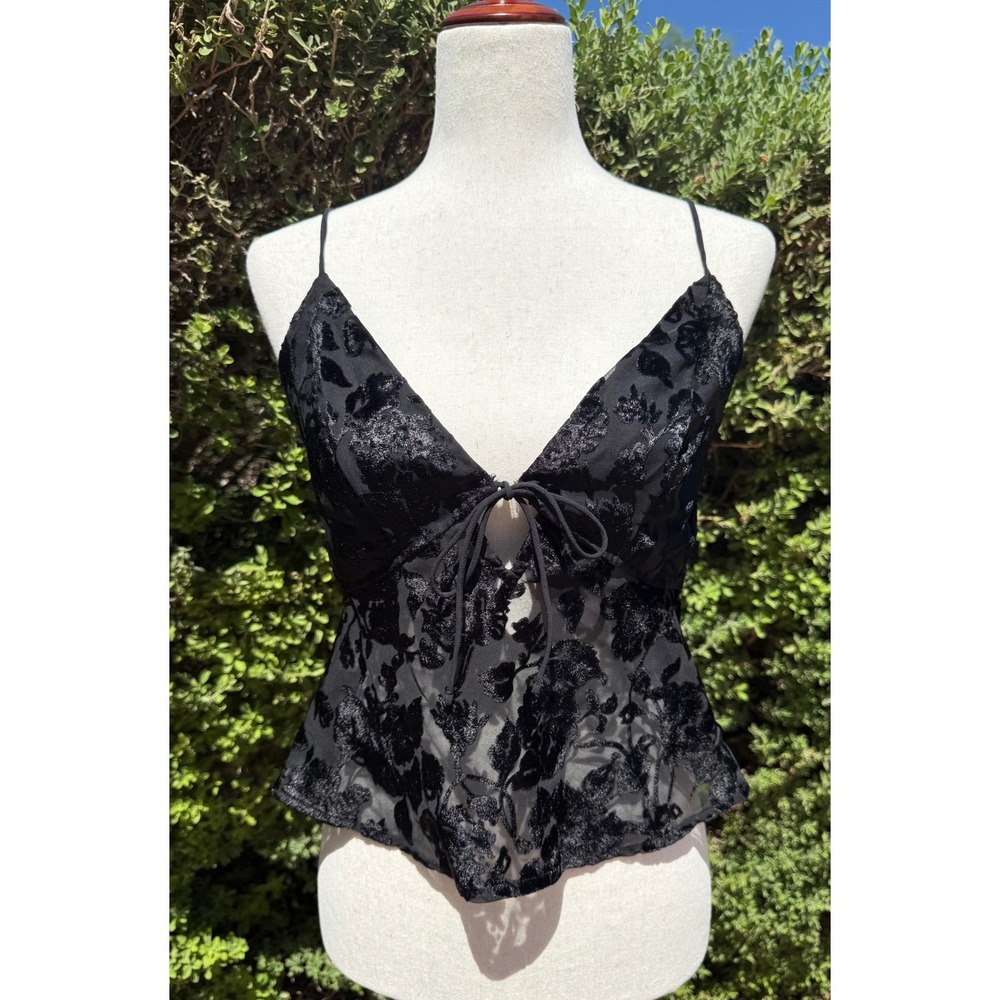 Abercrombie & Fitch Black Burnout Velvet Floral Camisole Top Tie Front Size S
